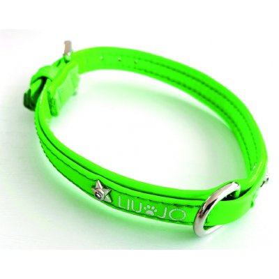 LIU JO Fluoreskující obojek z eco kůže šířka 2 cm obvod krku 34-39 cm leská zelená světlá vel. L