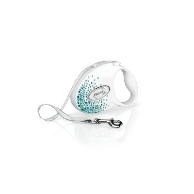 FLEXI Vodítko Glam Splash Ocean Tape 3 m s elementy Swarovski® bílé/ocean vel. S