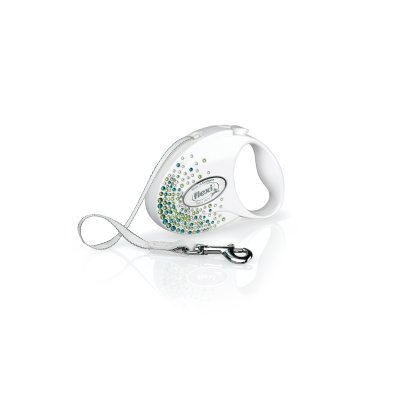 FLEXI Vodítko Glam Splash Leaf Tape 3 m s elementy Swarovski® bílé/leaf vel. S