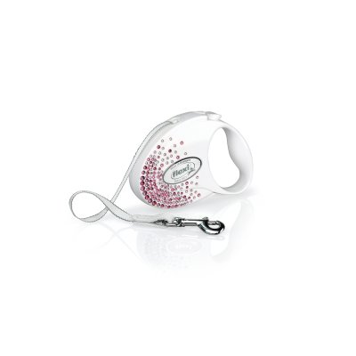 FLEXI Vodítko Glam Splash Pink Tape 3 m s elementy Swarovski® bílé/pink vel. S
