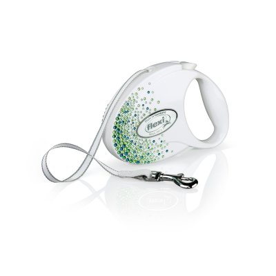 FLEXI Vodítko Glam Splash Leaf Tape 5 m s elementy Swarovski® bílé/leaf vel. M