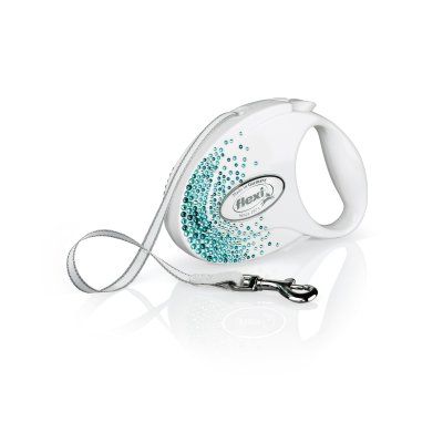 FLEXI Vodítko Glam Splash Ocean Tape 5 m s elementy Swarovski® bílé/ocean vel. M