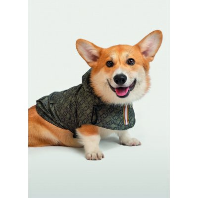 LIU JO Bunda nepromokavá pro psy oboustranná K-WAY s kapucí modrá/tmavě zelená military LJ vel. M